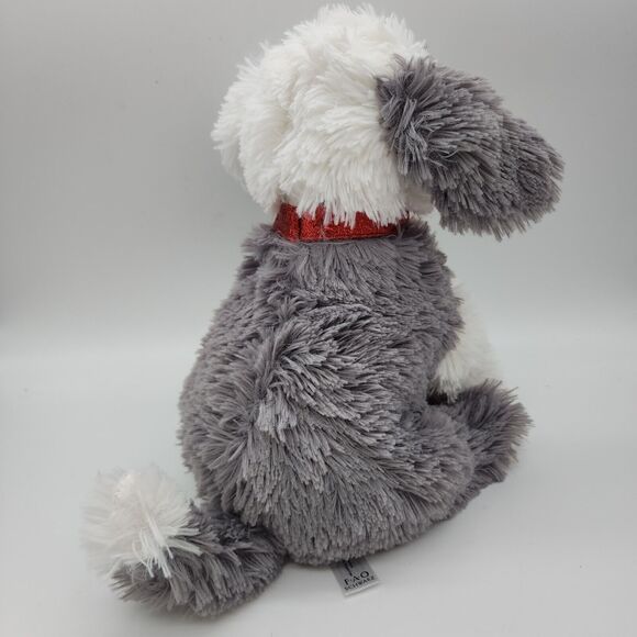 FAO Schwarz Gray White Sheep Dog Plush 10” Red Sparkle Collar Stuffed Animal Toy - Picture 5 of 11